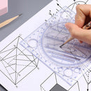 Multifunctional Rotatable Drawing Ruler Math Art Design Template (Blue) Newly