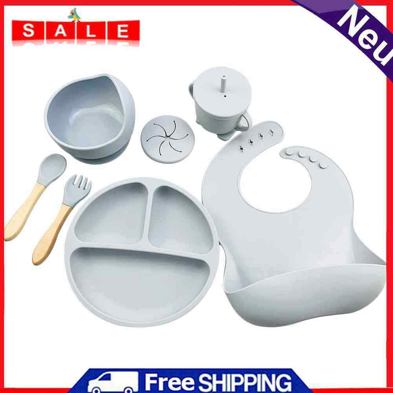 6pcs Silicone Baby Feeding Anti Brief Plates for Food Soft Kids Tableware (Grey)