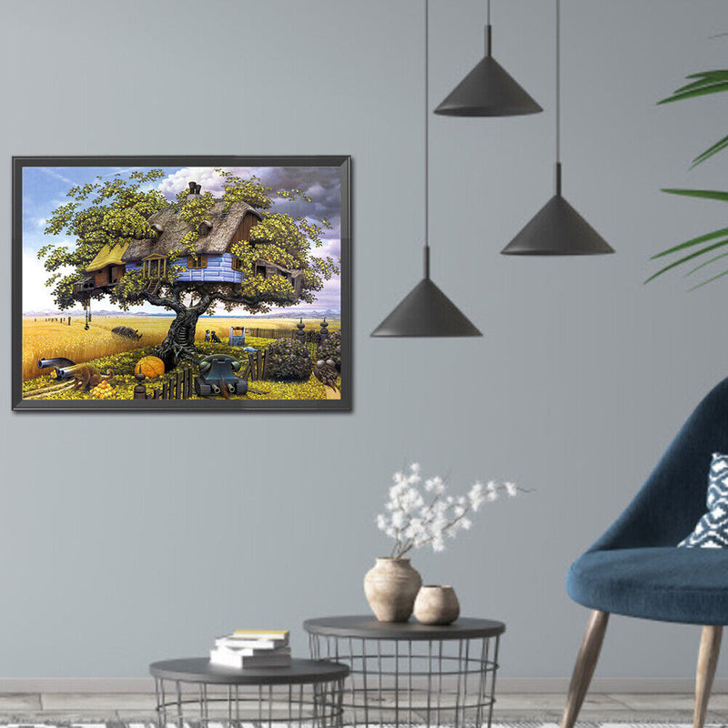 DIY Mosaic Rhinestone Drawing Tree House Full Drill Diamond Painting Home Decor