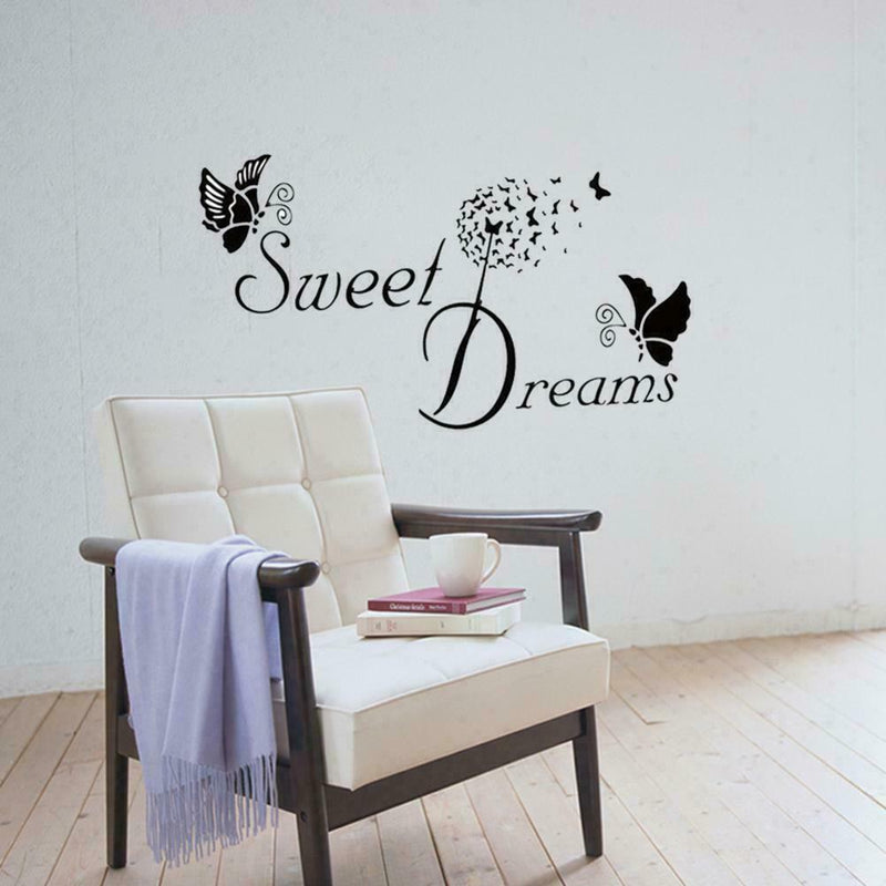 SWEET DREAMS Butterfly LOVE Quote Wall Stickers Bedroom DIY Decals 1 S6F7