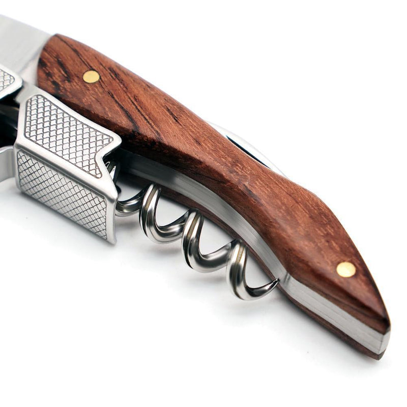 Portable Stainless Steel Wine Bottle Opener Wooden Handle Screw Corkscrew