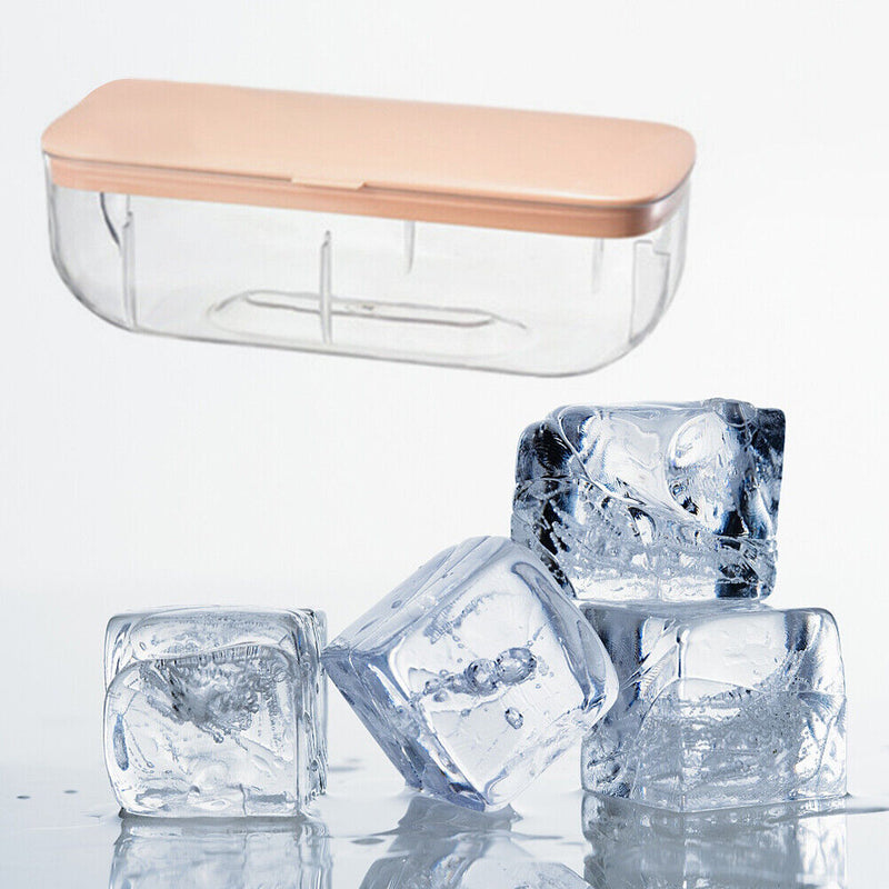 Ice Cube Tray with Lid Silicone Ice Maker Mold Bar Kitchen Tools (Pink) Newly