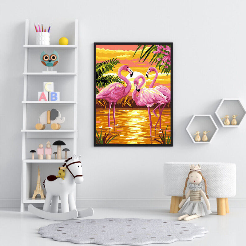 Frameless Oil Paint By Numbers Flamingo DIY Canvas Picture Craft for Home