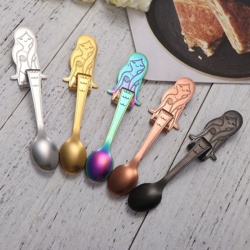 Dining Stainless Steel Coffee Scoops Hanging Cup Spoon Mermaid Coffee Spoons