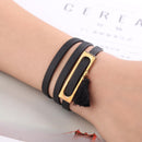 Multilayer Leather Wrap Bracelet Tassel Bangle Women Men Jewelry(Black) Newly