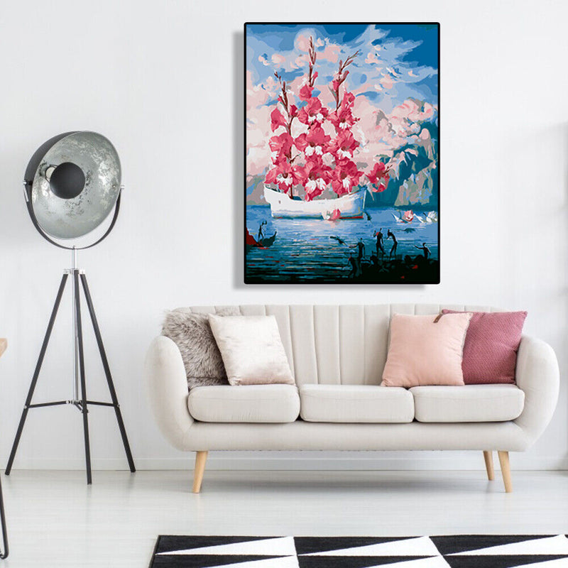 DIY Digital Oil Painting By Numbers Flower Boat Art Picture Kits Wall Decoration