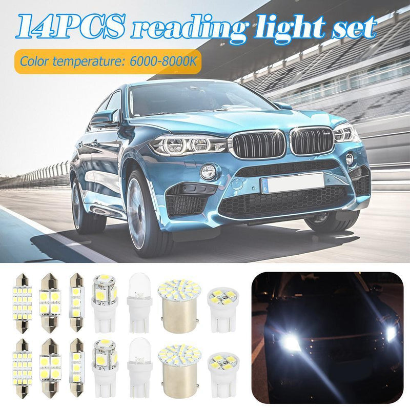 14Pcs LED Interior Package Kit For T10 36mm Map Dome License Plate Lights Newly