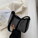 Casual Rhinestone Shoulder Bag Women Diamond Suede Underarm Handbag (Black)