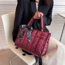 #A Cotton Padded Top-handle Bag Large Capacity Tote Bag Quilted for Travel Shopp