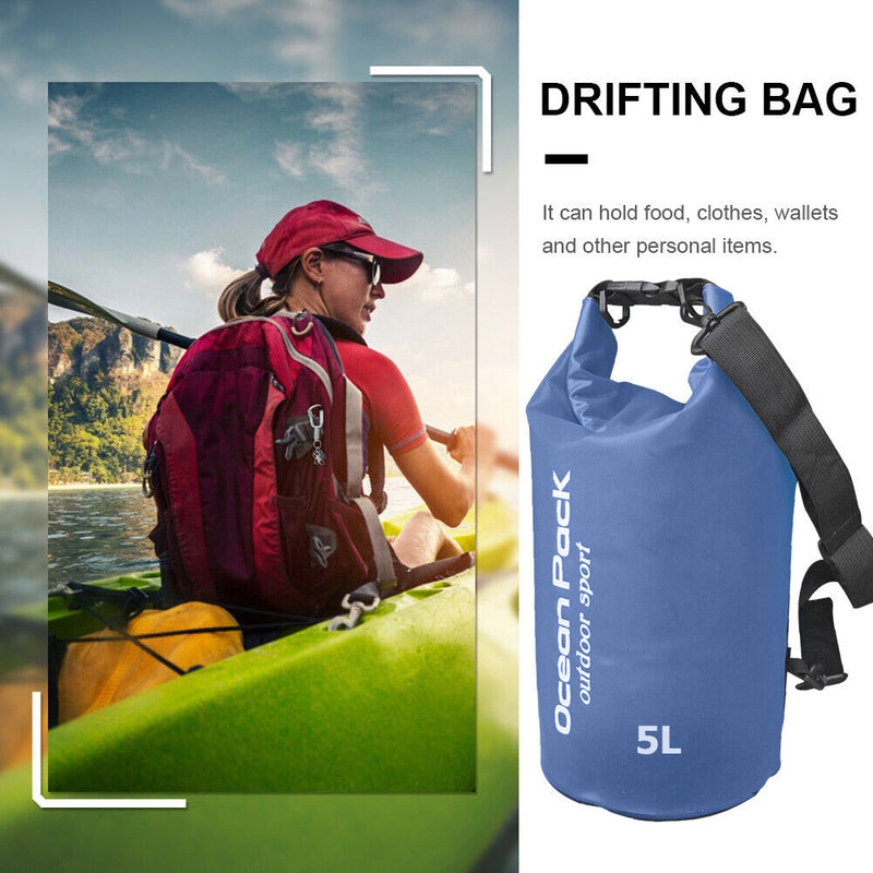 Waterproof Pouch Dry Sack for Drifting Swimming Trekking Bag (Blue 5L)