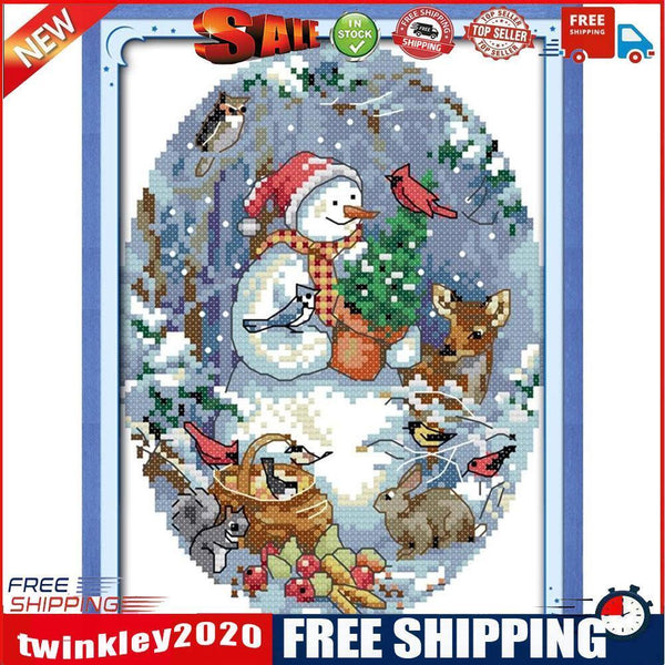 14CT Partial Cross Stitch Snowman Counted DIY Embroidery Kits Handmade Art