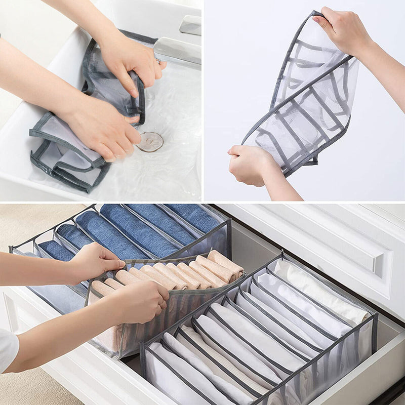 Wardrobe Clothes Organizer - Set of 4 7 Grids Washable Drawer Storage Box Newly