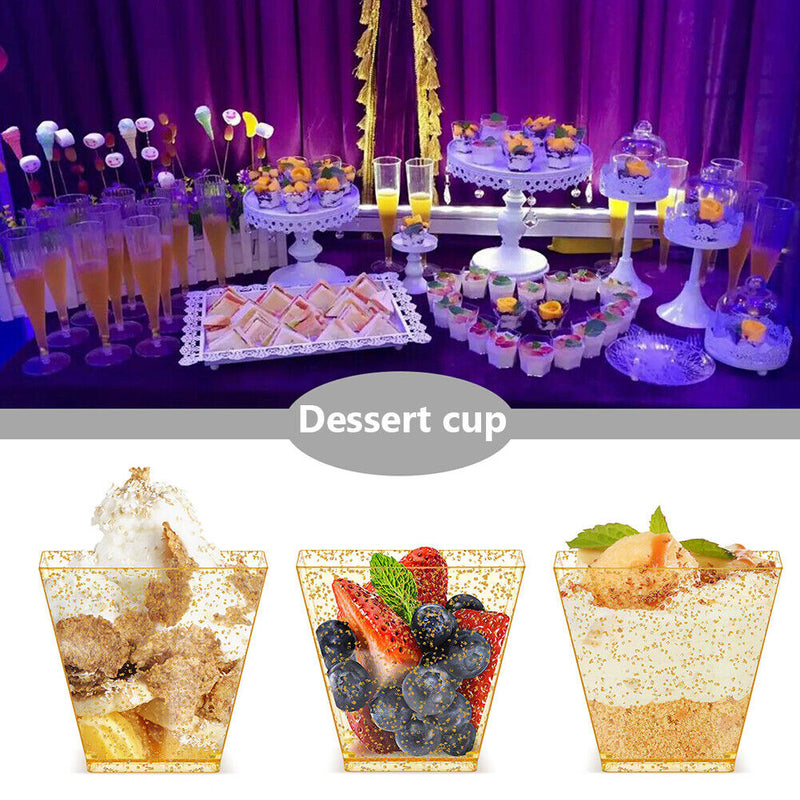 50pcs Dessert Bowl Golden Dot Cake Cup with Spoon Set for Tasting Pudding Yogurt