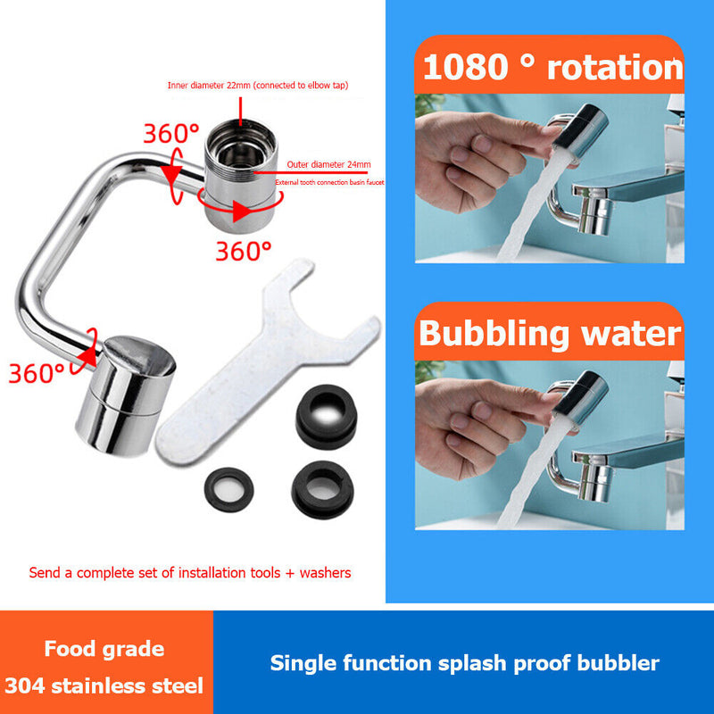 #A 1080 Degree Rotation Faucets Extender Stainless Steel Splash-proof Booster He