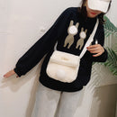 Plush Rabbit Tail Messenger Bag Women Solid Street Shoulder Satchel (White)