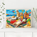 5D DIY Diamond Painting Beach Cat Full Round Drill Mosaic Rhinestone Pictur