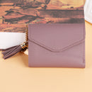 Women PU Leather Short Folding Wallet Tassel Card Coin Purse(Bean Red)