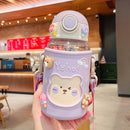 620ML Kids Water Sippy Cup with Bag Cartoon Baby Feeding Bottle (Purple) Newly