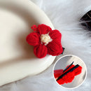 Cute Knitted Red Flower Elastic Hair Rope Loop Fashion Hair Clip Girl Pin Brooch