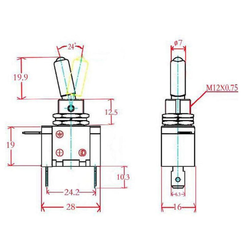 12V Illuminated LED Toggle Switch Control ON/OFF+Aircraft Missile Flip Up Cov