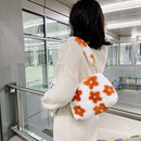Fashion Flower Print Shoulder Bag Women Winter Plush Small Handbag (Orange)
