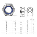125pcs 304 Stainless Steel Hexagon Lock Nuts Nylon Insert Self Locking Nuts