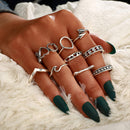 9pcs European Hollow Heart-Shape Simple Knuckle Ring for Women Valentine Jewelry