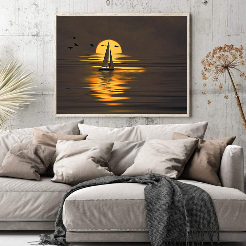 Frameless Sunset Sea Landscape Digital Paint Painted By Numbers On Canvas
