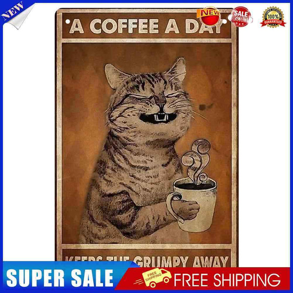 Coffee Cat Retro Metal Plate Tin Sign for Bar Pub Club Cafe Wall Art Decor