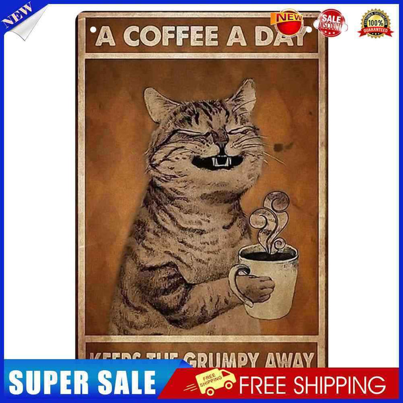 Coffee Cat Retro Metal Plate Tin Sign for Bar Pub Club Cafe Wall Art Decor