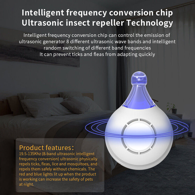 Insect Repellent Ultrasonic Pest Flea Tick Lice Repeller Pet Supply (White)