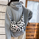 Women Plush Cow Print Chest Bag Casual Pendant Crossbody Shoulder Packs (2)