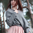 Oversized Knitted Shawls Scarfs Off Shoulder Women Sweaters Long Sleeve V-neck