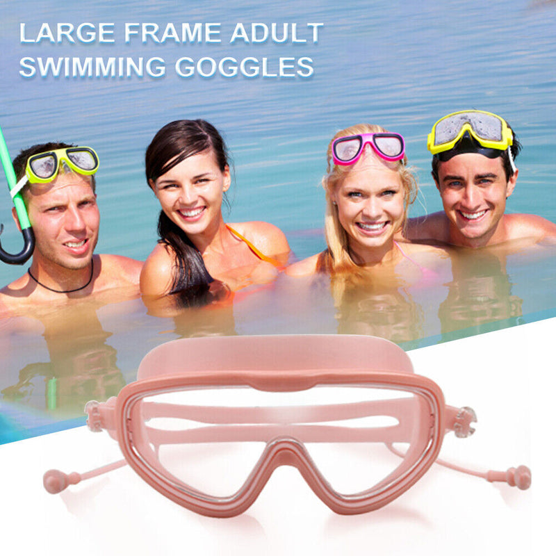 Swimming Goggles with Earplugs Waterproof HD Adults Diving Eyewear (Pink) Newly