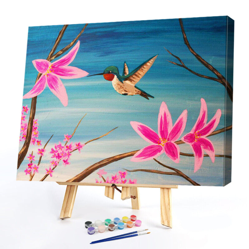 Hand Painted Oil Paint by Numbers DIY Flower Bird Drawing Wall Decoration Gift