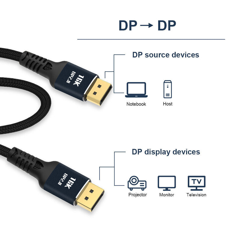 2m DisplayPort 2.0 Male Braided Cable 16K 60Hz 10K 60Hz HD Video DP Adapter