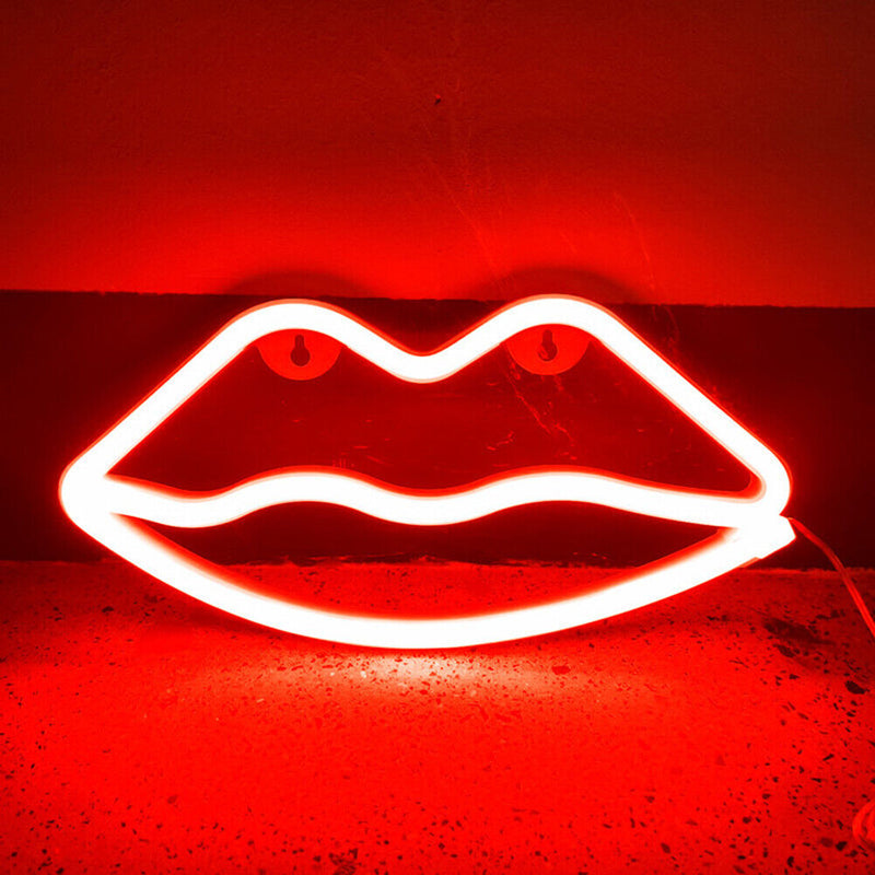 Lips Shaped Neon Lights Battery USB Dual Purpose Modeling Nightlight (Red) Newly