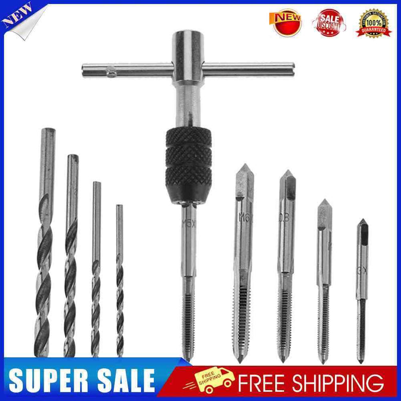 9pcs Hand Screw Tap Set M3/M4/M5/M6 Reamer+Twist Drill Bits+Wrench Tool