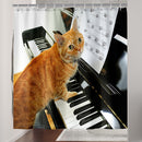 Cat Playing Piano Shower Curtain Anti Splash Bathroom Curtain Hanging Covers
