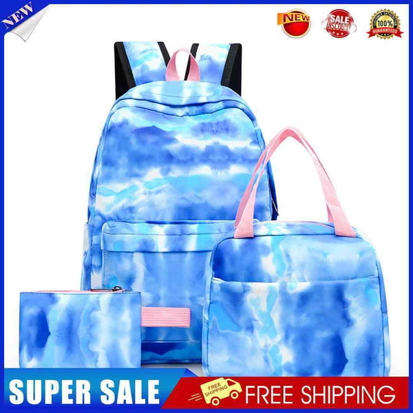 #A 3pcs Tie Dye Backpack Student Schoolbag Laptop Bookbag Insulated Lunch Box Se