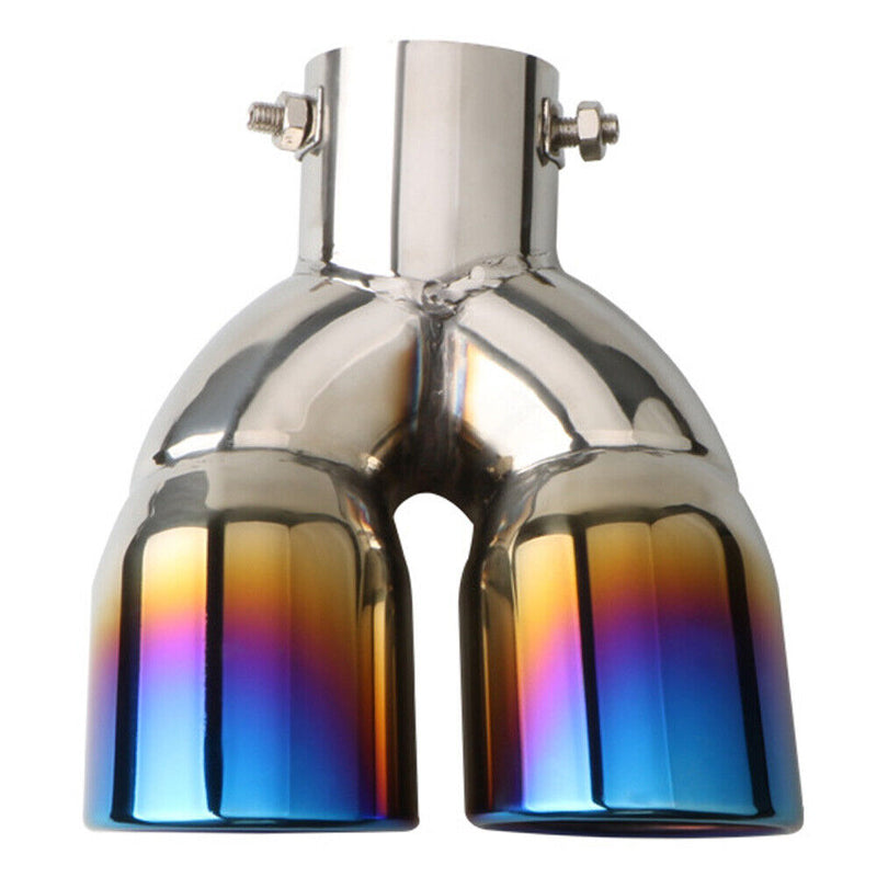 Bent Dual Exhaust Tip Rolled Edge Slant Cut 2.5 inch ID Inlet (Burnt Blue) Newly