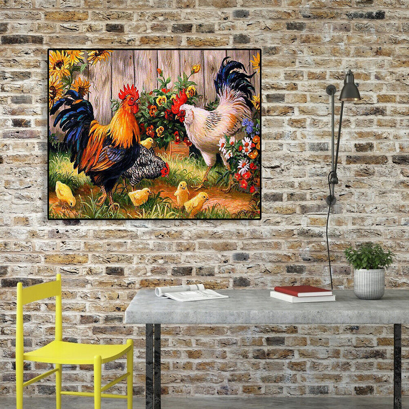 Painting By Numbers Kit DIY Flower Chicken Canvas Oil Art Picture Craft