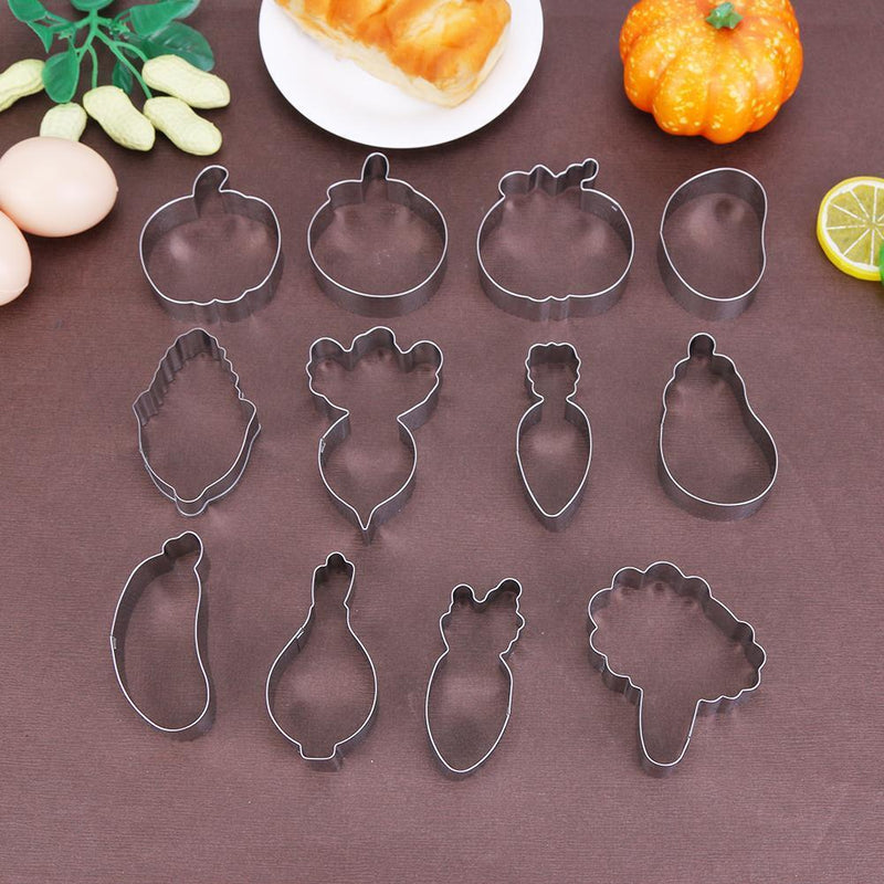 12pcs/Set Reusable Vegetable Stainless Steel Mold Cake Biscuit Baking Mould