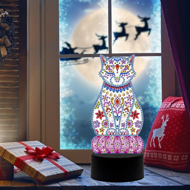 DIY Special Shaped Diamond Painting Cat LED Light Cross Stitch Embroidery L