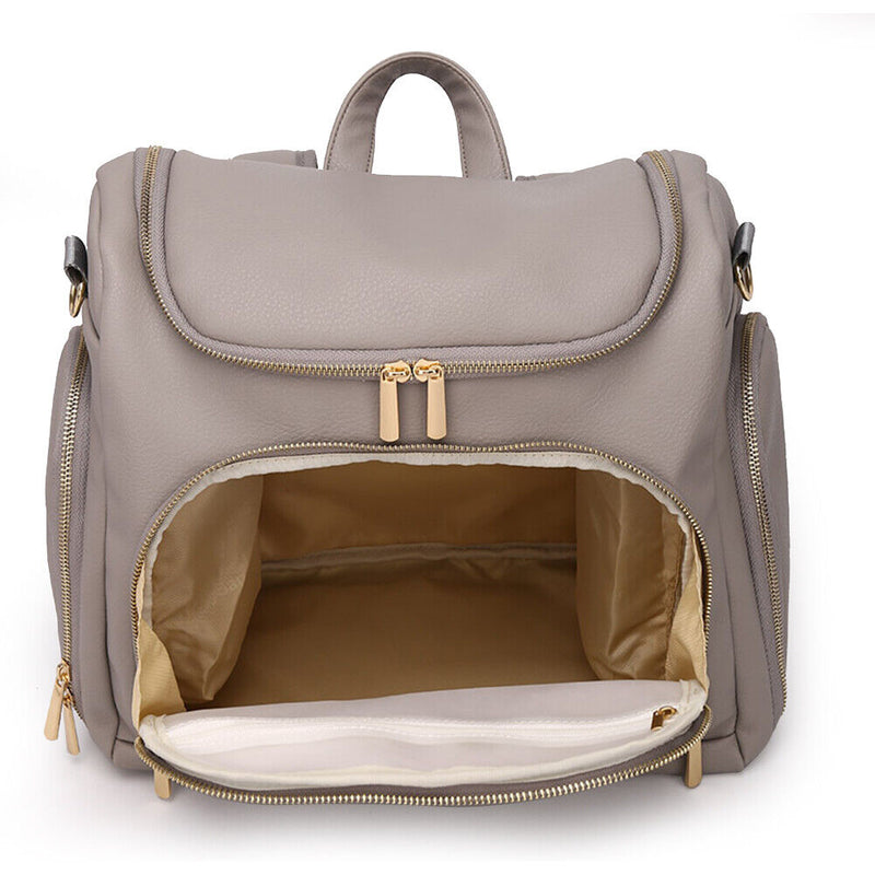 PU Large Capacity Diaper Bag Mommy Bag Backpack for Travel Totes (Grey)