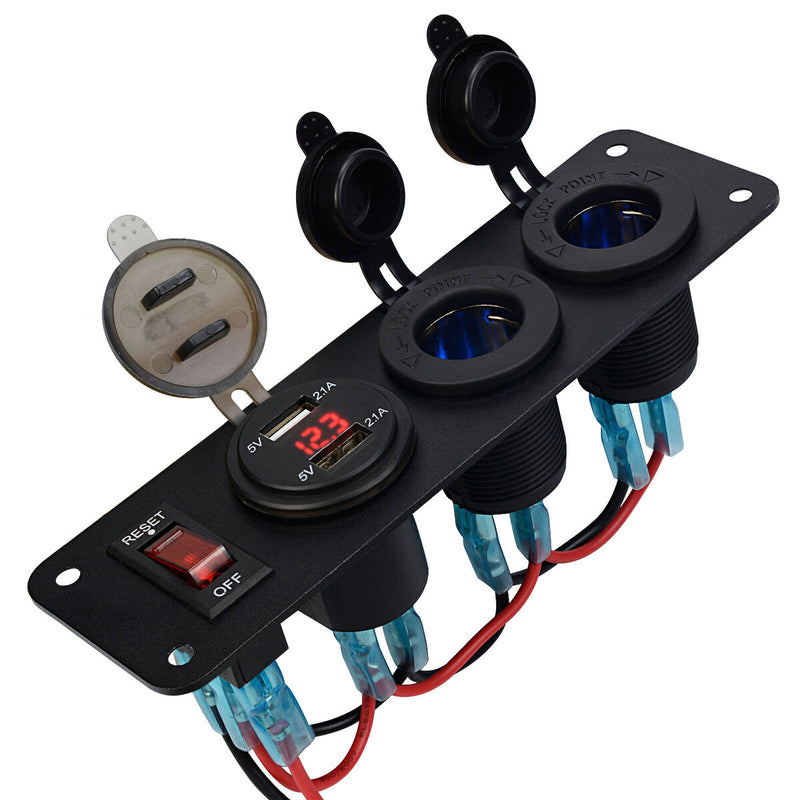 QC3.0 Dual USB Fast Charger Panel 12V Cigarette Lighter LED Voltmeter
