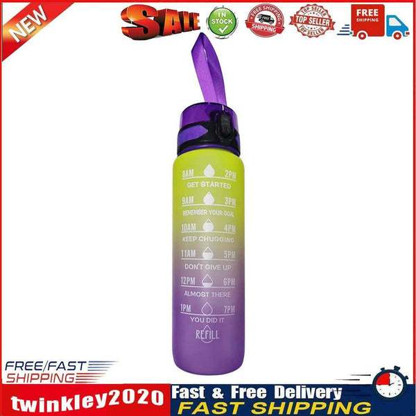 1000ml Sports Water Bottle Time Marker Outdoor Portable Cups (Purple Lid) Newly