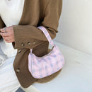 Fashion Women Plaid Print Underarm Bag Casual Small Hobos Handbags (Pink)