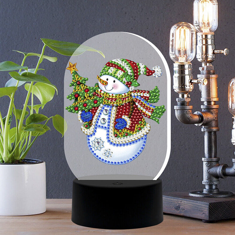 DIY Diamond Painting LED Light Snowman Embroidery Needlework Night Lamp Decor