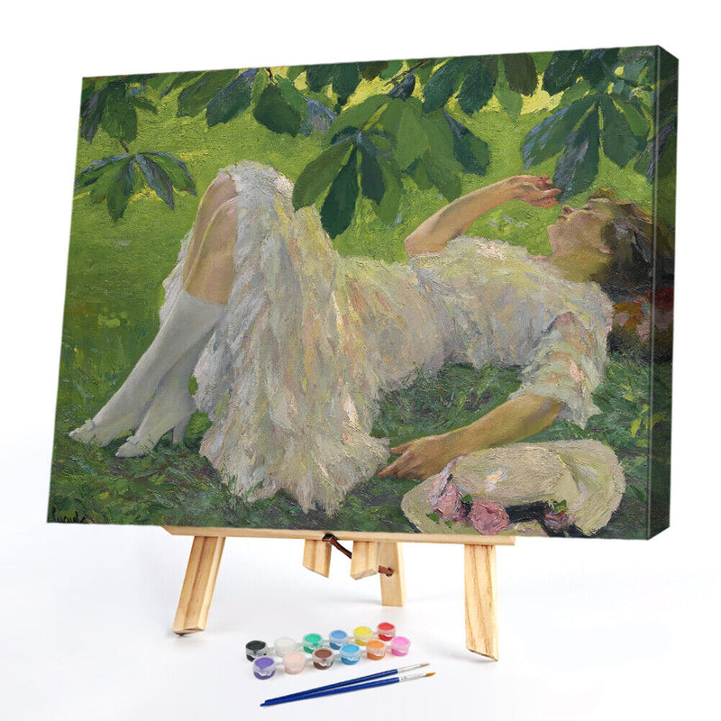 Hand Painted DIY Girl on Grass Oil Canvas Paint By Numbers Drawing Kit